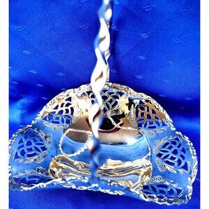 Modern Silver Plated Basket Handle West Germany Footed Filigree Vintage Tray